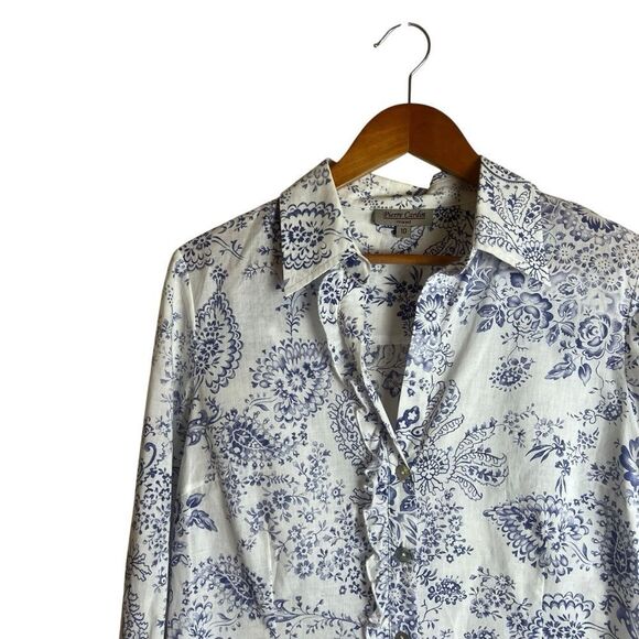 Pierre Cardin blue floral button down shirt. Size 10 - Picture 2 of 8
